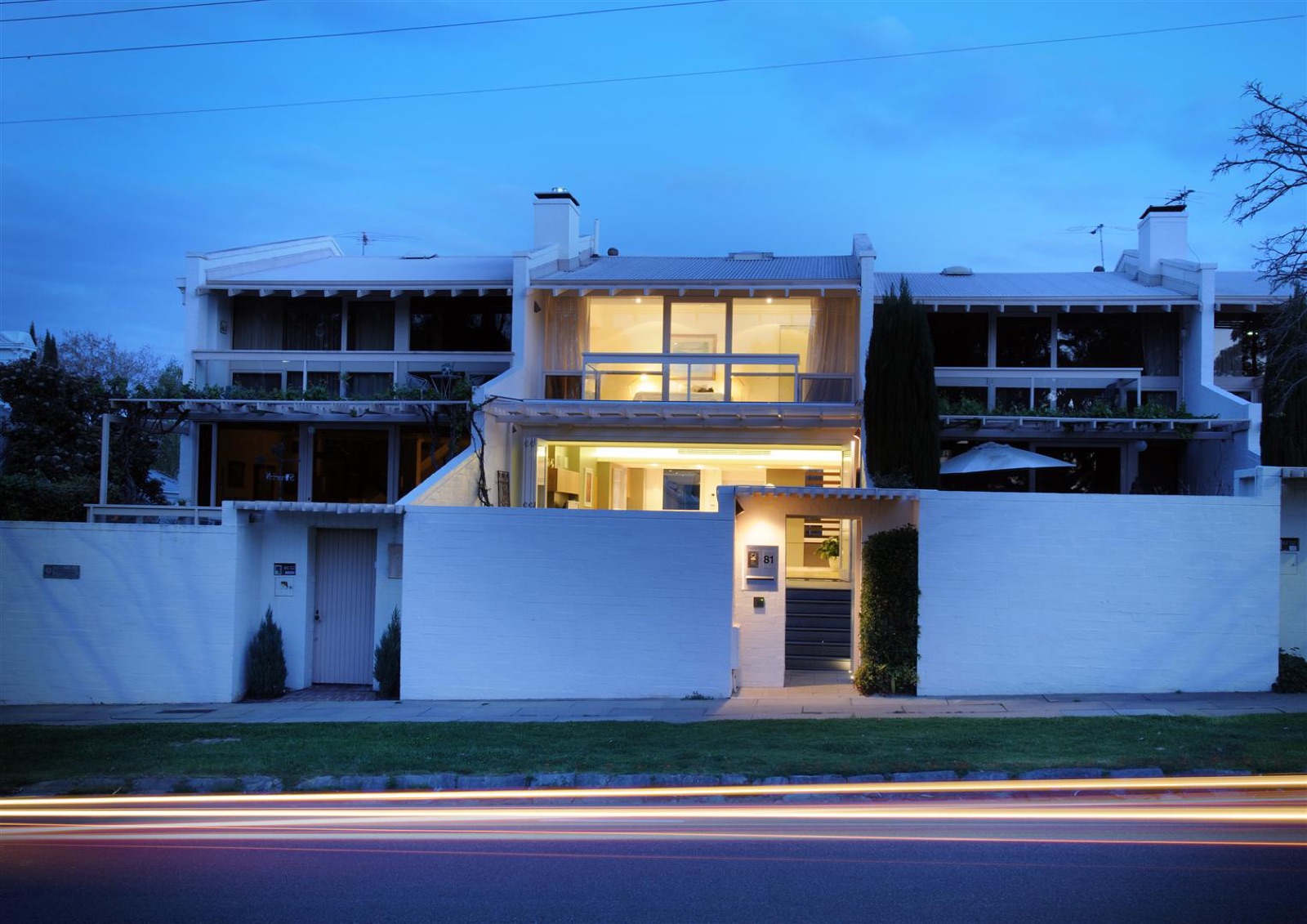 North Adelaide Residence — street elevation at dusk